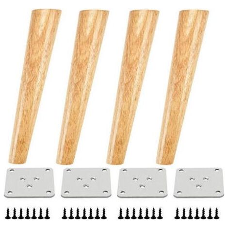 Lot de 4 pieds de meuble inclinés en bois de chêne 30cm – Plaques de montage pré-percées et vis incluses – Pour sols humides (1/4)