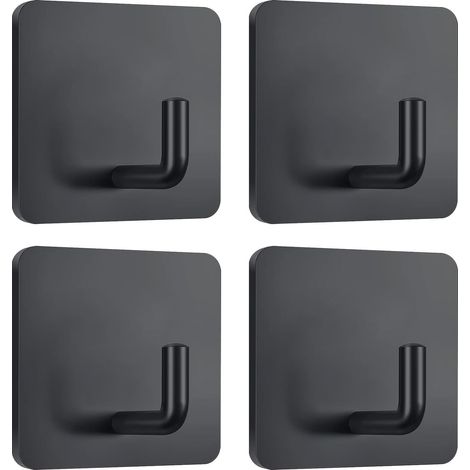 Crochets adhésifs pour serviettes, pour suspendre des robes, des manteaux, des crochets muraux, en acier inoxydable, paquet de 4 (noir) (1/5)