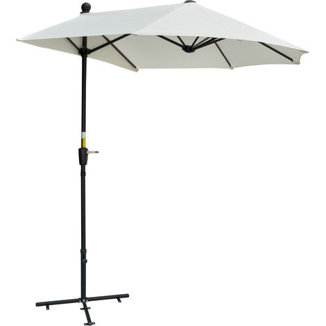 Halbrunder Sonnenschirm 1,9 x 2 m mit Kurbel und cremefarbenem Ständer