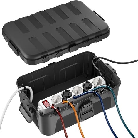 Boîte Protection Étanche IP54 Boitier Etanche Electrique Exterieur Extra Large(32x22x13cm)– Pour Multiprise Extérieure, Org. Câbles (6 Entrées/Sorties), Résistante UV/Pluie/Gel (Couleur:Nior) (1/5)