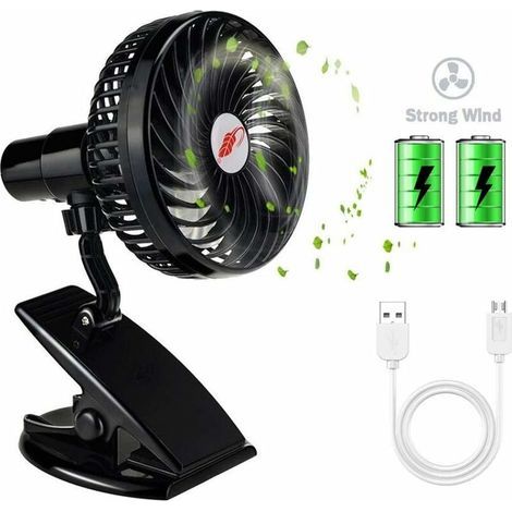 Ventilateur USB Portable avec Pince - Batterie Rechargeable Incluse - Idéal pour Bureau, Lit, Poussette, Camping, Voyage (1/4)