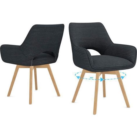 WAFTING Lot de 2 Chaises de Salle à Manger Pivotantes avec Accoudoirs, Fauteuil Rembourrées avec Dossier en Velours,Noir