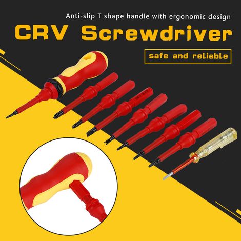 Jeu de 10 tournevis isolés CRV 500V pour électricien avec tournevis testeur (1/5)