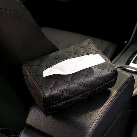 Étui à mouchoirs en cuir pour voiture, boîte à mouchoirs suspendue à l'appui-tête du siège arrière, porte-papiers multifonction pour auto et camion, noir, lot de 2 (1/5)