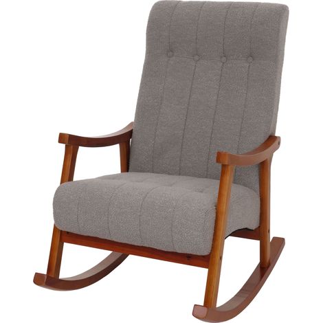 Fauteuil à bascule HWC-K10, fauteuil de relaxation, bois MVG tissu/textile bouclé (450g/m²) gris, structure aspect noy (1/5)