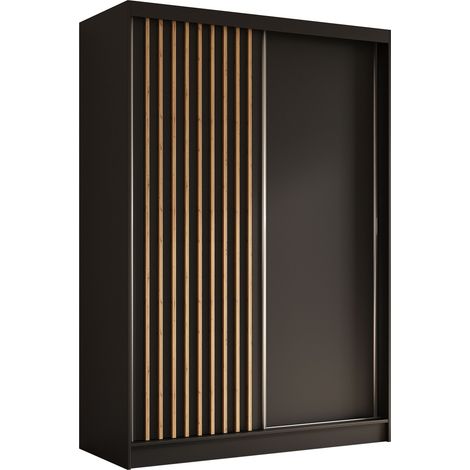 AX LIVING Cabinio Kleiderschrank 150 cm Schwarz mit Artisan Lamellen