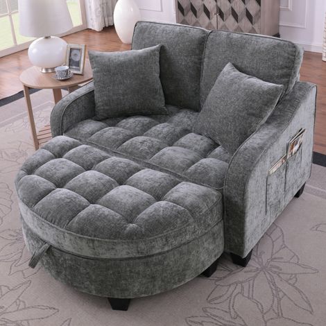 2-in-1-Schlafsofa, 132 x 129 x 93 cm, mit Stauraumhocker, atmungsaktiver dunkelgrauer Stoff HAVRYA (1/5)