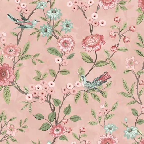 Fine Decor Eleanor Floral Birds Pink Wallpaper Flowers Botanical Feature Wall (1/4)