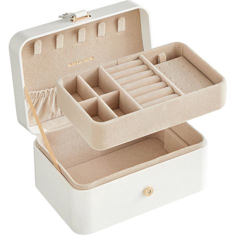 Joyero de viaje pequeño estuche para accesorios de 2 niveles portátil para guardar joyas para accesorios grandes color blanco 120004315