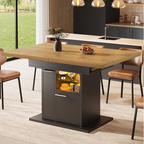 Tavolo da pranzo allungabile 110-140x80 cm con vano contenitore, LED RGB, USB, ante in vetro e struttura in MDF - nero (1/5)