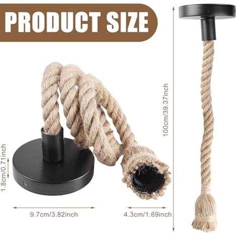 Suspension en corde de chanvre rétro avec 4 douilles E27 et cable de 100 cm. Kit de suspension pour cuisine, café, bar, entrept, ferme. Ampoule non incluse (1/4)