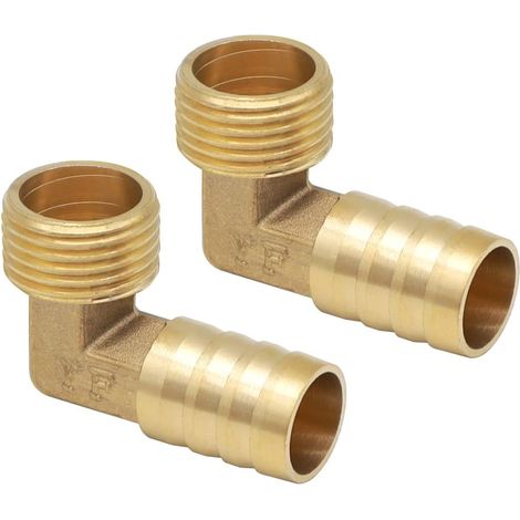 2 Pcs Brass Barb Fittings Elbow Pipe Barb Fitting 90 Degree Barb Male Thread Elbow Pipe Brass 1/2" for Water, Fuel, Air (16mm) (1/5)