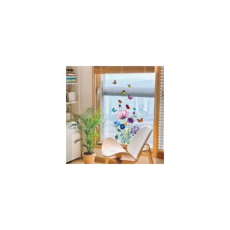 Pegatinas electrostáticas de flores para ventanas, ramas decorativas con mariposas, adhesivos para ventanas de primavera/verano para puertas de cristal - Crezuo