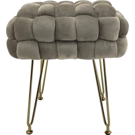 Marvin Pouf in Velluto Intrecciato con Gambe in Metallo Oro Cromato Sophie Poggiapiedi Sgabello per Casa Soggiorno Camera da Letto Salotto Divano Tavolino Quadrato Poltrona Beige (1/2)