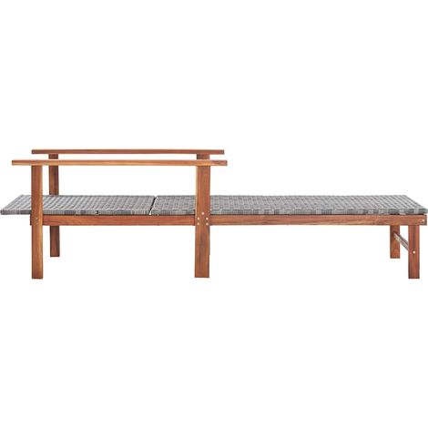 Lettino Prendisole Sdraio Polyrattan e Legno Massello di Acacia Grigio (1/5)