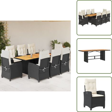 Chaise de jardin inclinable - vidaXL Ensemble à manger de jardin 9pcs coussins noir résine tressée - Coussin de siège (1/5)