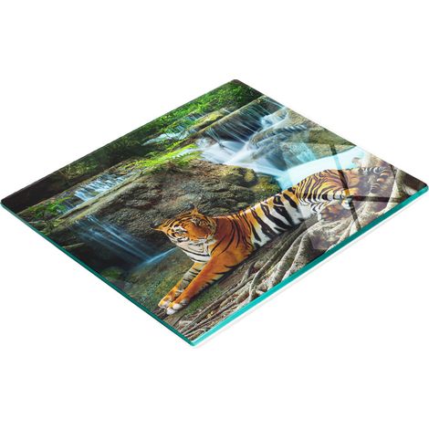 Vassoio da cucina in vetro con grafica a cascata e tigre, 60x52 cm (1/5)