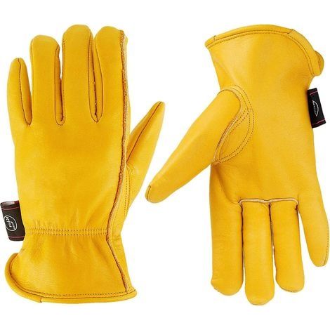 Cuir Gants de travail pour jardinage/Coupe/Construction/ferme/Moto, homme et femme, avec élastique poignet, M/L/XL, jaune (M) (1/5)