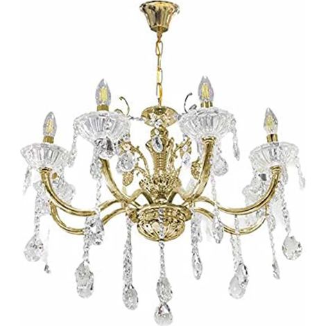 Lampadario da soffitto 6 bracci a sospensione sfere cristalli pendenti in acrilico attacco e14 classico oro
