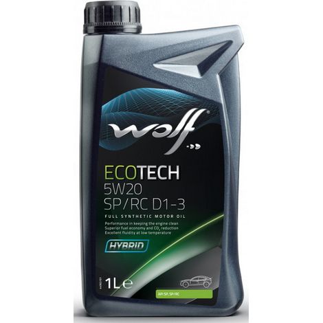 WOLF - Huile moteur ECOTECH 5W20 SP/RC D1-3 - Bidon de 1 litre - 1050523 - Ce produit de marque WOLF est neuf.