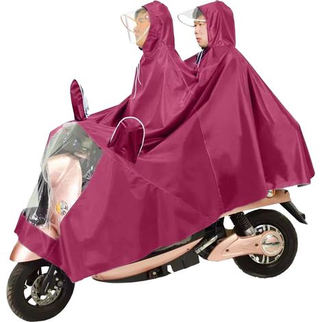 Poncho de moto en tissu Oxford, imperméable et imperméable pour le cyclisme, avec chapeau intégré, rouge jujube, idéal pour les activités de plein air. (1/5)
