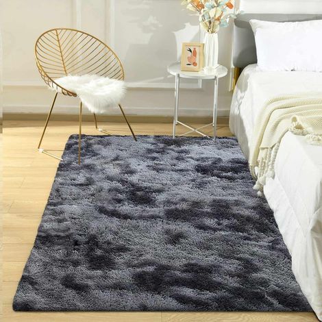 Tapis shaggy gris, tapis moelleux à poils longs, antidérapant, pour salon et chambre, 80 x 120 cm, gris noir (1/5)