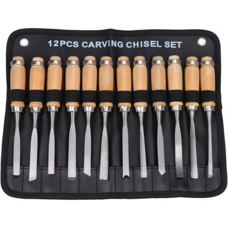 12 in 1 Carving Woodworking Chisels - Hardened Steel for Precise Cutting - Leather Pouch Included - Professional Carpentry Tools (1/5)