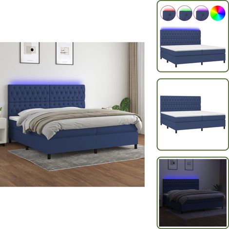 Cama azul - vidaXL Cama box spring colchón y luces LED tela azul 200x200 cm - Cama con cabecero ajustable