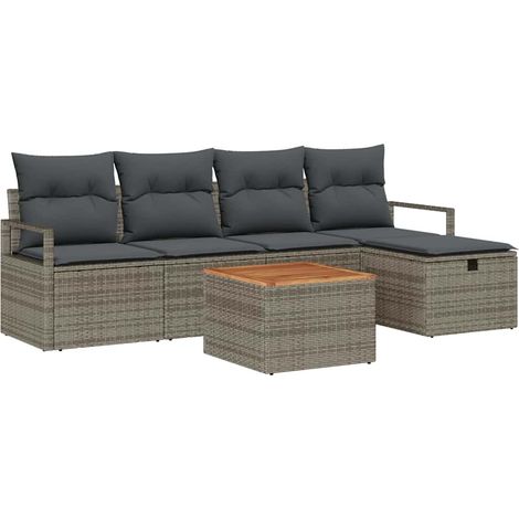 Garden Sofa Set with Cushion 6 pcs Grey Poly Rattan vidaXL