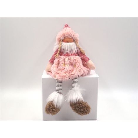 Decorazione Natale Natalizia Bambola elfo Seduta di tessuto colore Rosa Morbida (1/2)