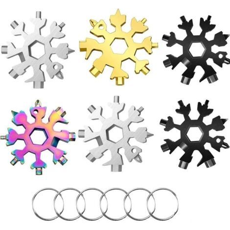 Lot de 6 outils multifonctions 18 en 1 en acier inoxydable pour flocons de neige, clé à molette en acier inoxydable, cadeau pour (1/5)