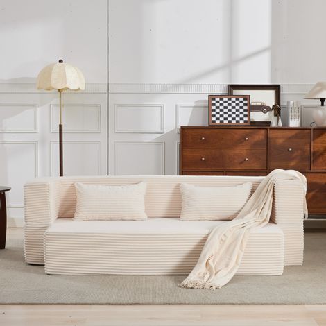 Canapé-lit convertible 198x89x59 cm beige, modulaire sans montage, en tissu velours côtelé, MEUBLIV (1/5)