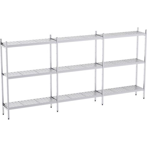 Rayonnage en Acier Inoxydable Linéaires Clayettes Perforées - 4020 à 4950 mm - 3 Niv - P500 - Distform