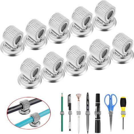 Porte-stylo magnétique, lot de 10, en acier inoxydable, avec clips et boucle à ressort réglable, pour réfrigérateur et tableau blanc. (1/5)