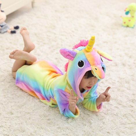 Pyjama enfant à capuche en flanelle avec motif animal, peignoir et serviette de bain pour enfants (1/5)