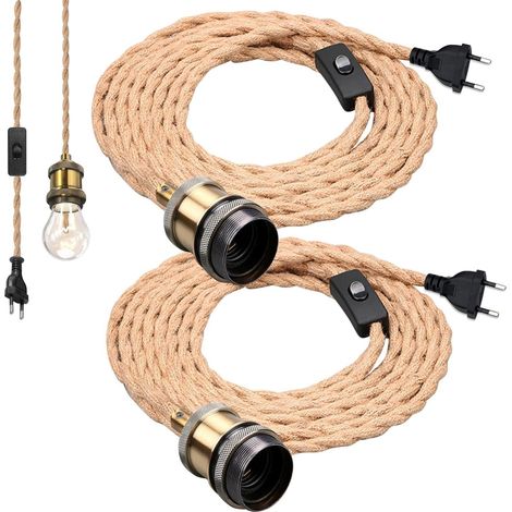2x Suspension Vintage-Plafonnier industriel en métal blanc avec design en chêne projecteurs suspendu (1/5)