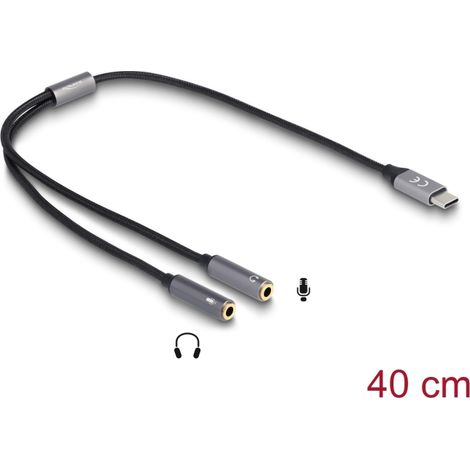 Delock Adaptador de auriculares USB Type-Câ¢ macho DAC de 24 bits / 96 kHz de alta resoluciÃ³n a 2 x 3,5 mm 3 pines jack estÃ©reo hembra