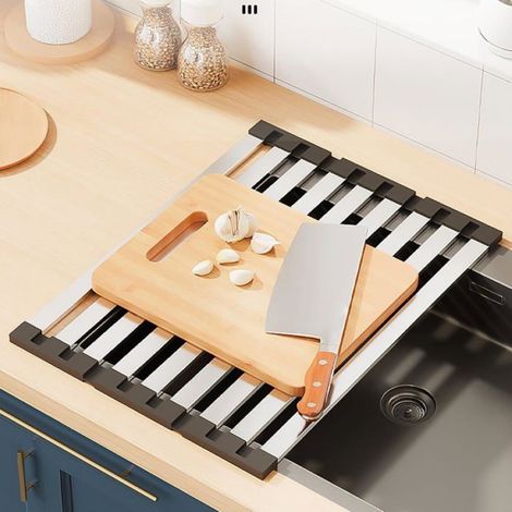 Égouttoir à Vaisselle sur Évier INOX 35 x 32.5 cm - Plateau de Drainage Pliable pour evier de Casserole Couvert egouttoir Vaisselle (1/4)