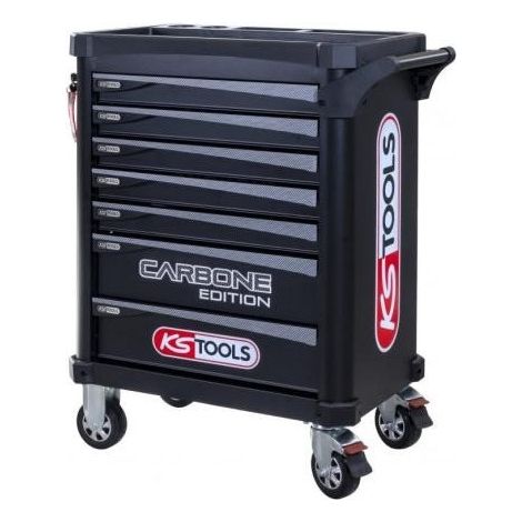 Kstools – Servante d'atelier mobile 7 tiroirs – Charge maximale 45 kg par tiroir – Roues Ø125 mm avec frein – Plan de travail en plastique noir