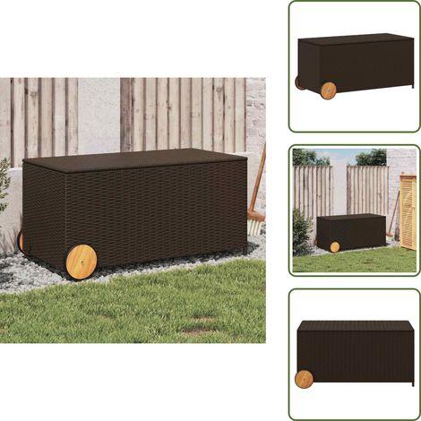 The Living Store Boîte de rangement de jardin et roues marron 190L poly rotin - Boîte De Rangement Jardin - Coffre De Jardin - Rangement Extérieur - Résine Tressée - Poly Rotin