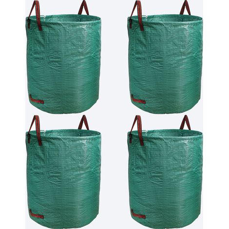 Aqrau Lot de 4 Sac à déchets de jardin 500L Sac de Jardin, étanche Heavy Duty Grande Sacs avec 3 Poignées, Pliable et Réutilisable Vert (1/5)