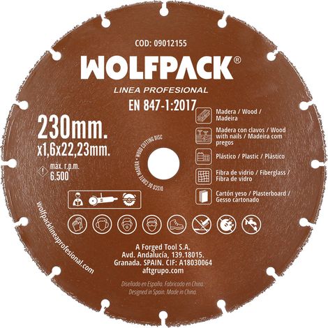 WOLFPACK LINEA PROFESIONAL Disco da taglio per legno/plastica Ø 230 mm. Tagliente Carburo di tungsteno Carburo di tungsteno Carburo di tungsteno Carburo di tungsteno Carburo di tungsteno Carburo di tu