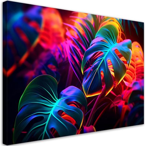 Tableau sur toile Tableau sur toile Feuilles de monstera aux couleurs néon 100x70 (1/5)