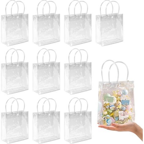 Bolsas de regalo transparentes (10 unidades), Transparentes y reutilizables, 282010 cm, baby showers y regalos de cumpleaños, Transparentes (1/5)