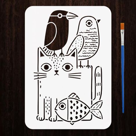 Pochoirs Silhouette Chat Corbeau Avec Pinceau 21x29,7cm Pochoir Poisson Trait De Ligne Pochoirs Thème Animal Pour Peinture Sur Bois Mur Loisirs Créatifs Décoration (1/5)