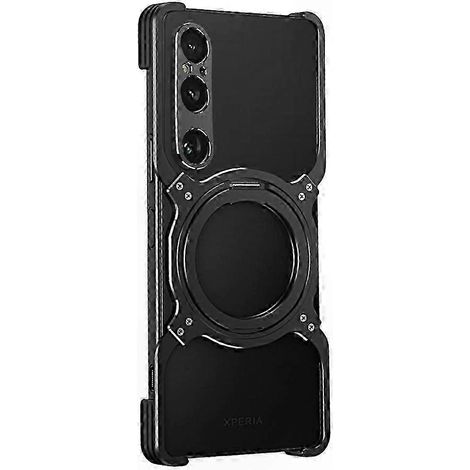Coque métallique avec béquille pour Xperia 1 VI, protection magnétique rigide, cadre renforcé, support téléphone, coque arrière résistante, usage quotidien (1/2)