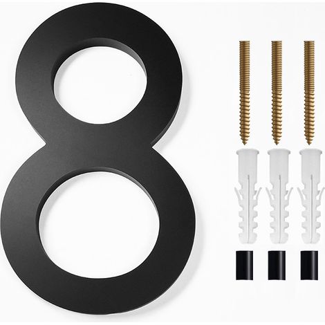 Modern brushed metal door number plaque - 5 inches, 125 mm high, black (No. 8) (1/5)