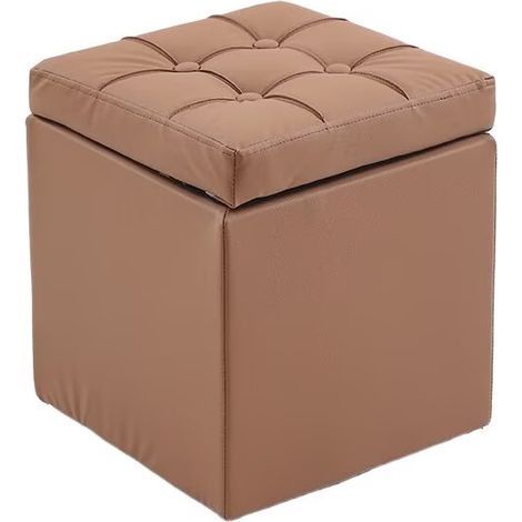 Pouf, Cube, Repose-Pieds – Dimensions: 30 x 30 x 35 cm (Marron foncé) (1/2)