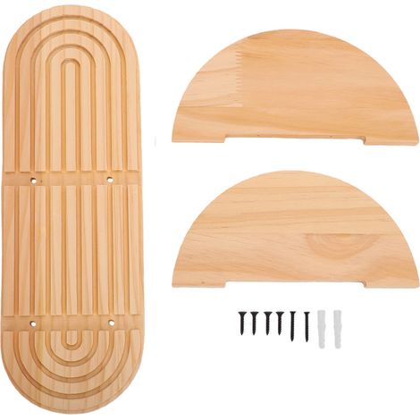 Étagère murale bohème en bois à double étagère arquée décorative avec support flottant pour plantes suspendues, idéale pour chambre ou salon, couleur marron clair. (1/5)
