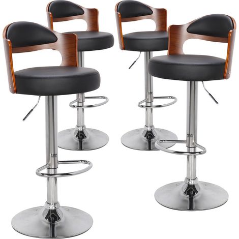 Lot de 4 chaises de bar Ruben Bois Noisette et Simili Noir